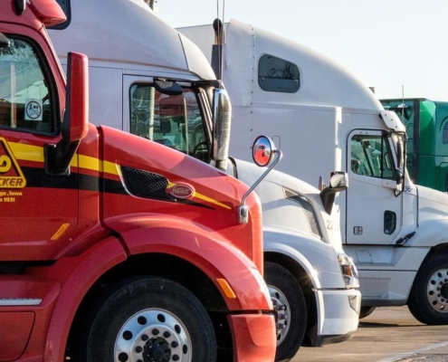 Row of parked semi trucks