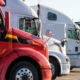 Row of parked semi trucks