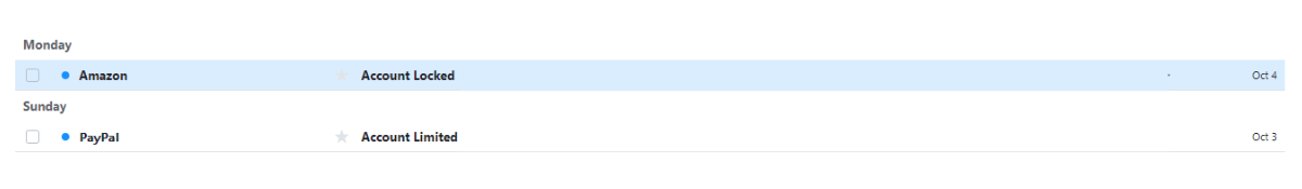 A photo of a phishing email using Amazon & PayPal emails