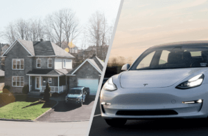 A photo collage of a home and car merged together