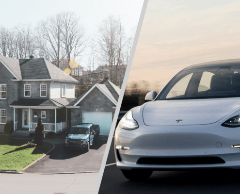 A photo collage of a home and car merged together