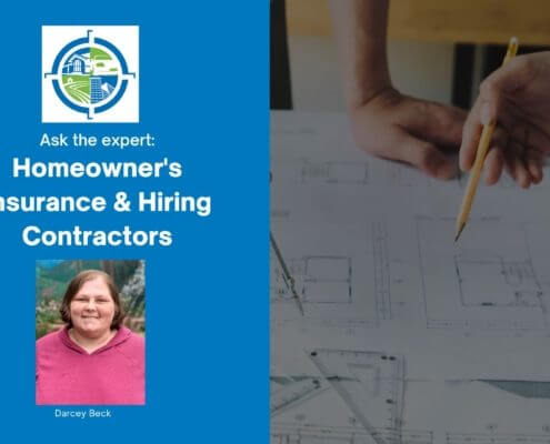 A banner obscuring two people looking over a blueprint for a home. A picture of Darcey Beck is in the banner, along with the Trucordia logo and the title of the blog.